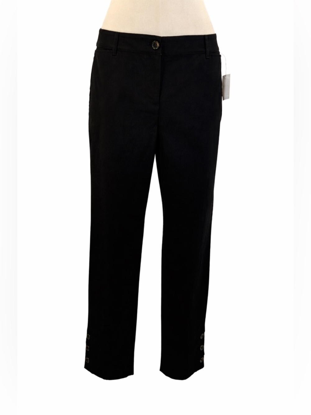 TALBOTS Perfect Cropped Black Pant
 Tailored Capri Ankle Pants Button Hem Size 4 - Picture 2 of 12